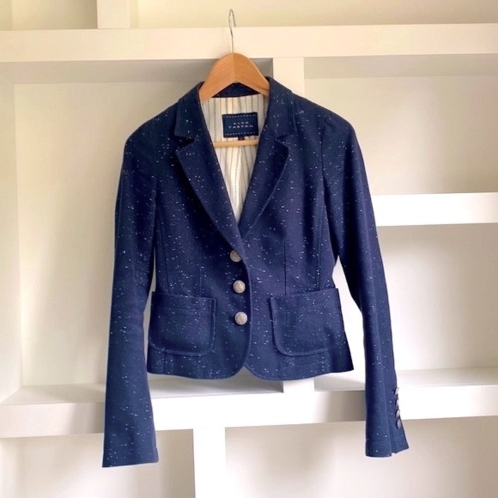 Pink Tartan Navy Blue Blazer with silver accents